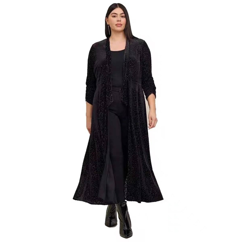 Torrid Black Leopard Velvet Burnout Mesh Long Kimono Duster Size 4 / 4X / 26